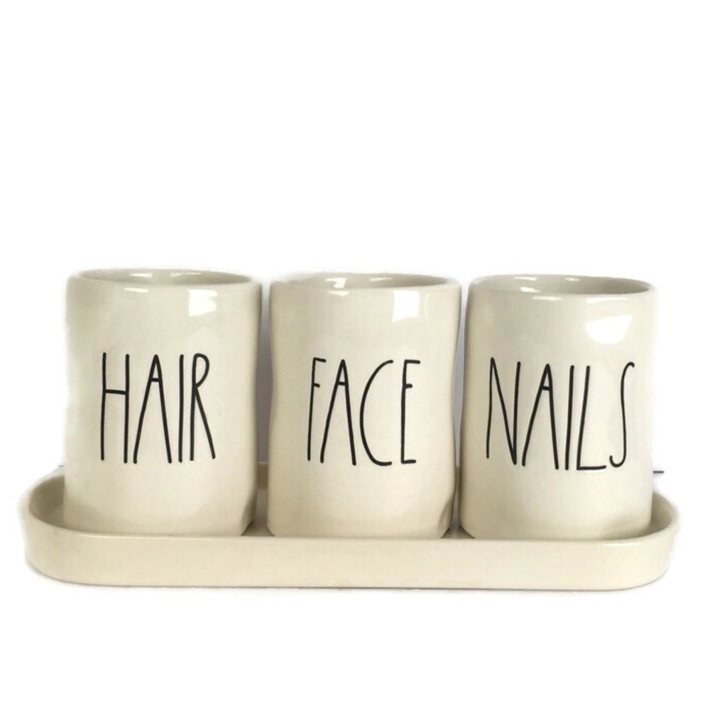 Rae Dunn Artisan Collection by Magenta Hair Face Nails Ceramic Set with Tray
